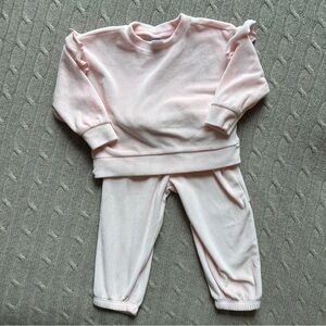 Carter’s 2pc Baby Girl Outfit, Pink Velour Sweatsuit, 18 Months